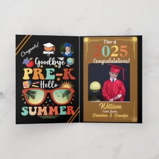Carte De Vacances Métallisée Graduation pré-k personnalisée Bonjour été