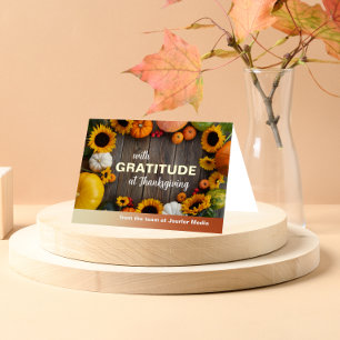 Carte De Vacances Métallisée Gratitude avec les tournesols et les Citrouilles