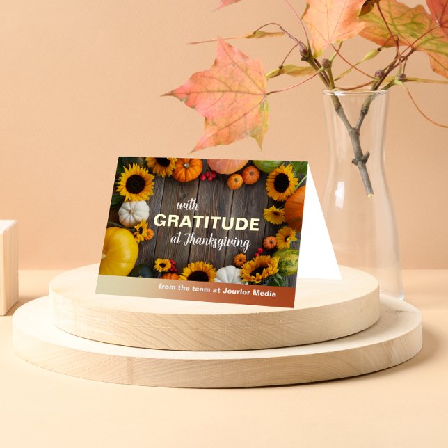 Carte De Vacances Métallisée Gratitude avec les tournesols et les Citrouilles (Créateur téléchargé)