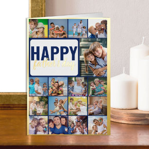 Carte De Vacances Métallisée Happy Fête des pères 17 Photo Collage Gold