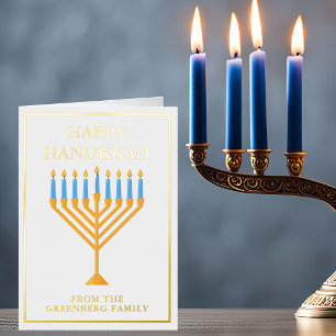 Carte De Vacances Métallisée Happy Hanoukka Menorah Elegant Custom Gold
