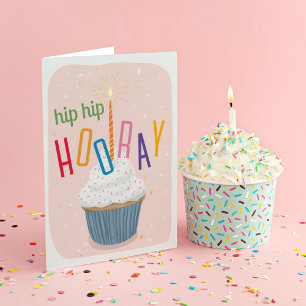 Carte De Vacances Métallisée Hip Hip Hooray Cupcake Joyeux anniversaire