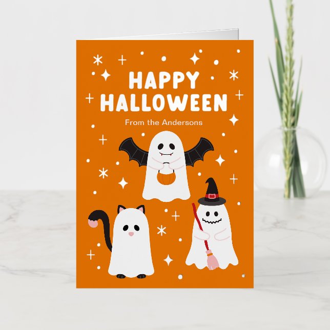 Carte De Vacances Métallisée Icône d'Halloween ou fantômes traités (Recto)