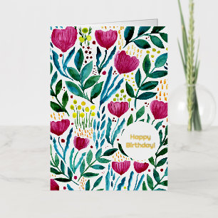 Carte De Vacances Métallisée Illustration botanique Joyeux anniversaire
