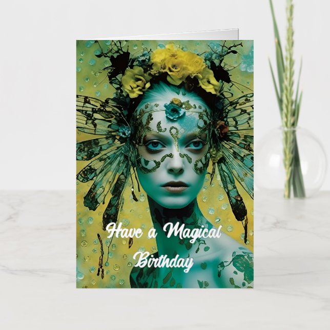 Carte De Vacances Métallisée Imaginaire dragonfly femme anniversaire magique (Recto)