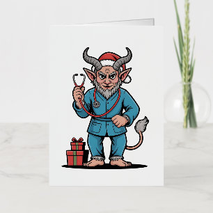 Carte De Vacances Métallisée Infirmière Krampus Noël Mal Époque de Noël