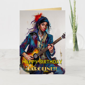 Carte De Vacances Métallisée Inspirationnel de l'Art Guitariste Rebel customisé