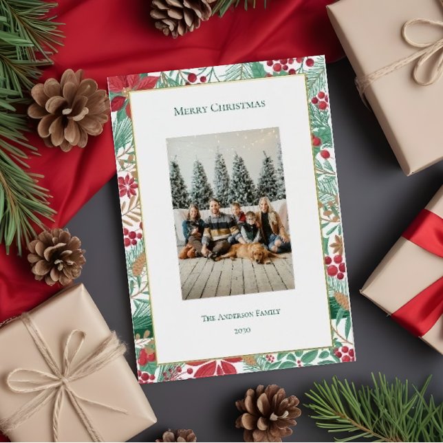 Carte De Vacances Métallisée Jardin de Noël | (Créateur téléchargé)