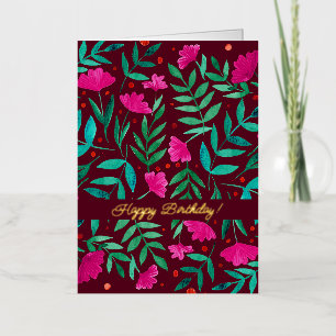 Carte De Vacances Métallisée Jardin magique - magenta et vert Joyeux anniversai
