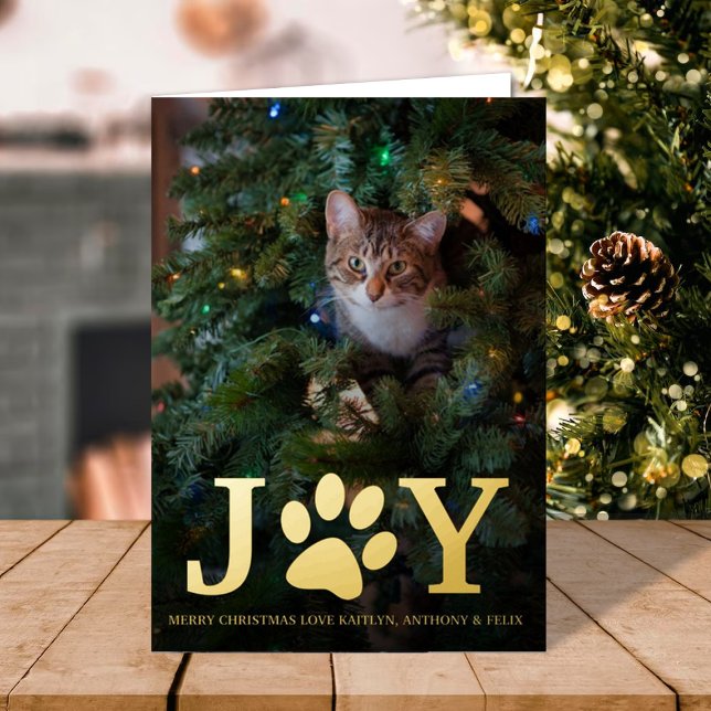 Carte De Vacances Métallisée Joie de Noël | Photo d'animal réaliste (Créateur téléchargé)