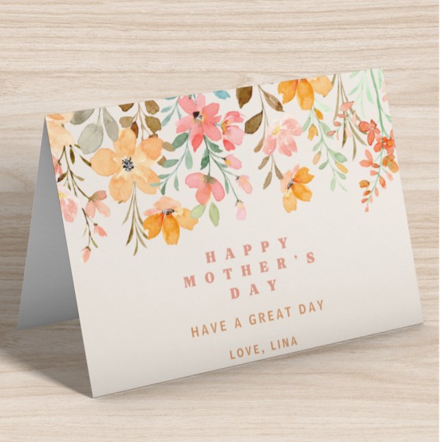 Carte De Vacances Métallisée Joyeuse fête des mères Fleurs d'aquarelle rose (Créateur téléchargé)