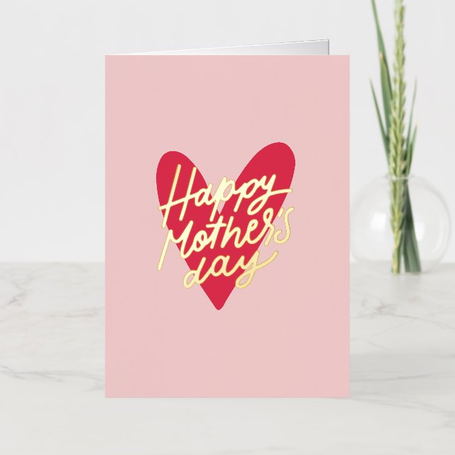 Carte De Vacances Métallisée Joyeuse Fête des Mères Moderne Handlettering Heart (Recto)