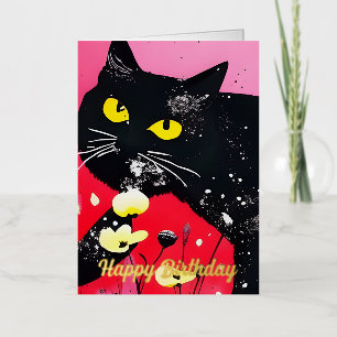 Carte De Vacances Métallisée Joyeux Anniversaire Beau Chat Noir