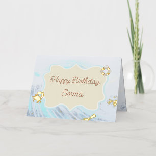 Carte De Vacances Métallisée Joyeux Anniversaire Personnalisé Thème Océan