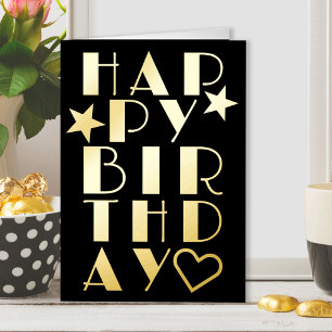 Carte De Vacances Métallisée Joyeux Anniversaire Simple Art Déco Typographique