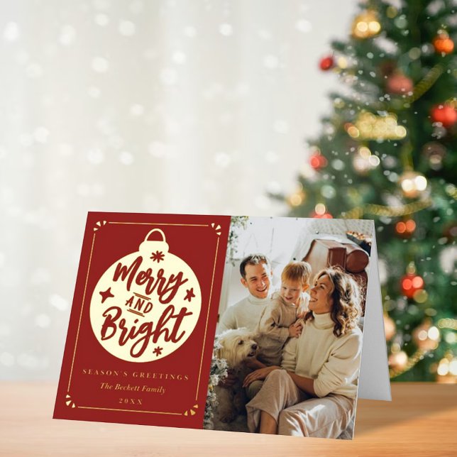 Carte De Vacances Métallisée Joyeux et brillant Noël moderne Bauble Photo Real (Créateur téléchargé)
