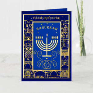 Carte De Vacances Métallisée Joyeux Hanukkah Belle fête juive Menorah