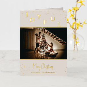 Carte De Vacances Métallisée Joyeux   Joyeux Noël   Family Photo Gold