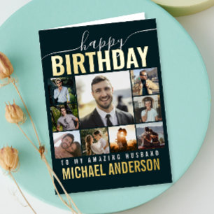Carte De Vacances Métallisée Joyeux Mari d'anniversaire   Photo de la femme Col
