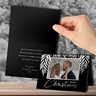 Carte De Vacances Métallisée Joyeux Noël Argent Palms Plier