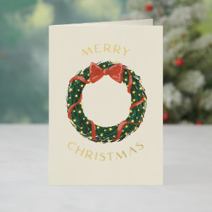 Carte De Vacances Métallisée Joyeux Noël Classic Wreath Gold