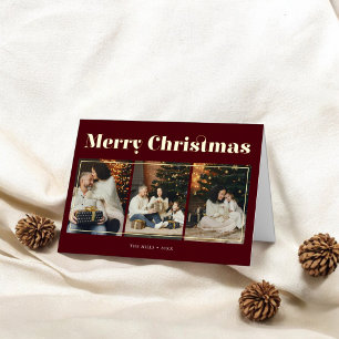Carte De Vacances Métallisée Joyeux Noël Élégante Photo Rouge Élégant