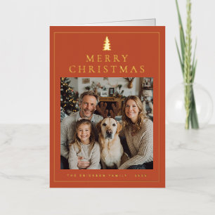 Carte De Vacances Métallisée Joyeux Noël Minimaliste Classique Photo Kaki