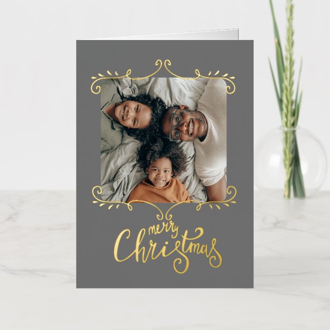 Carte De Vacances Métallisée Joyeux Noël Photo personnalisée (Recto)