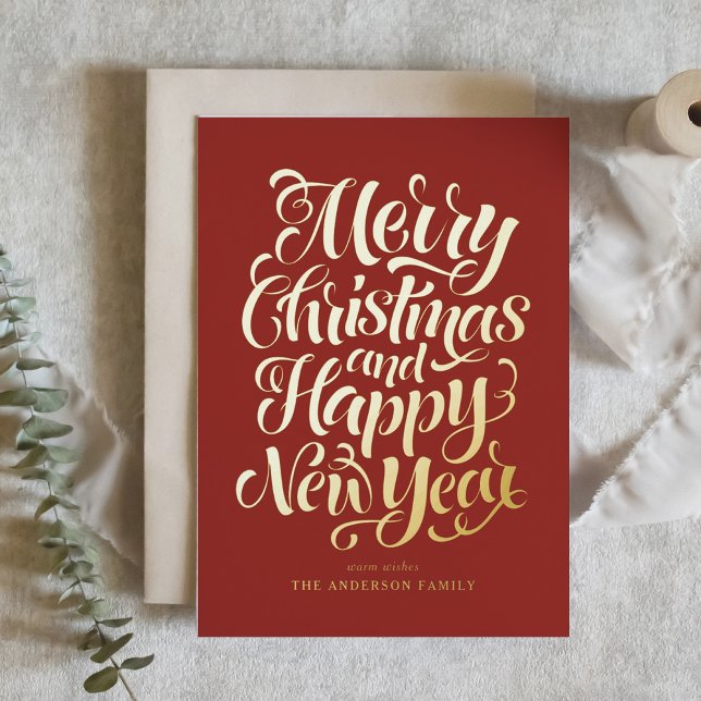 Carte De Vacances Métallisée Joyeux Noël rouge et une bonne année (Créateur téléchargé)