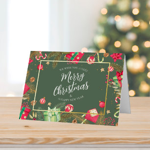 Carte De Vacances Métallisée Joyeux Noël Vert Doré Fêtard