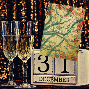 Carte De Vacances Métallisée Joyeux Nouvel An vert arbre rouge feuilles