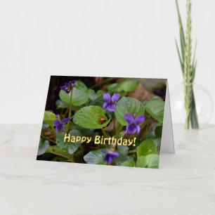Carte De Vacances Métallisée Ladybug sur les fleurs de violet doux