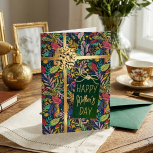 Carte De Vacances Métallisée Le Cadeau Parfait Élégant Floral Fête des Mères R