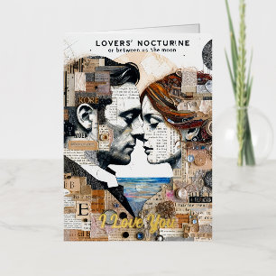 Carte De Vacances Métallisée Les amoureux entre nous et la lune Collage Média m