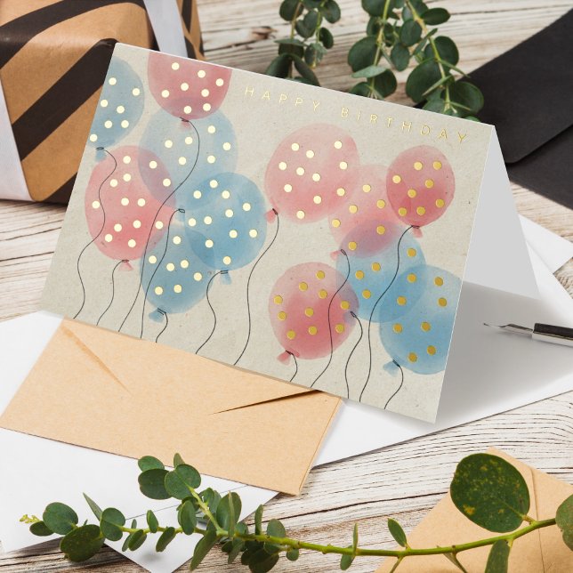 Carte De Vacances Métallisée Logo Aquarelle Balloons Business Joyeux Anniversai (Créateur téléchargé)