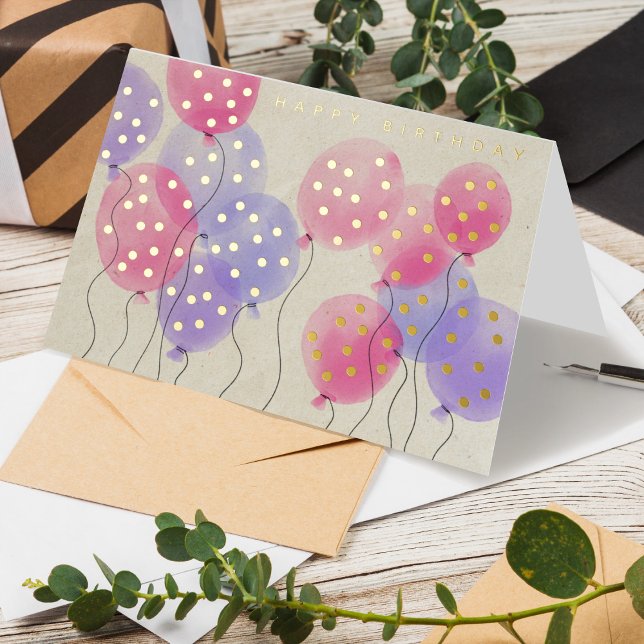 Carte De Vacances Métallisée Logo Aquarelle Balloons Business Joyeux Anniversai (Créateur téléchargé)
