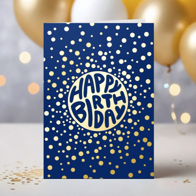 Carte De Vacances Métallisée Logo Confettis Bleu Affaires Or Joyeux Anniversair (Créateur téléchargé)