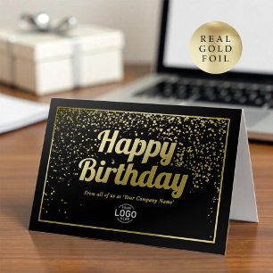 Carte De Vacances Métallisée Logo Entreprise Elegant Black Gold Joyeux annivers
