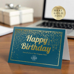 Carte De Vacances Métallisée Logo Entreprise Elegant Turquoise Gold Joyeux anni