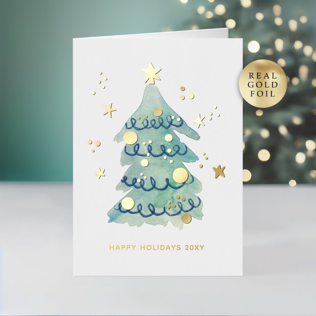Carte De Vacances Métallisée Logo Hand Painted Simple Christmas Tree Business (Créateur téléchargé)