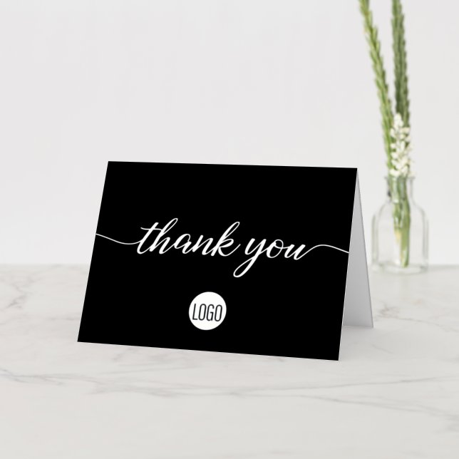 Carte De Vacances Métallisée Logo noir personnalisé simple Merci d'affaires (Fleur)