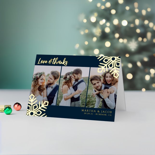 Carte De Vacances Métallisée Love & Merci Mariage Photo Snowflake Real (Vacances In Situ 2)