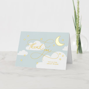 Carte De Vacances Métallisée Lune et étoiles Bleu Script Merci bébé