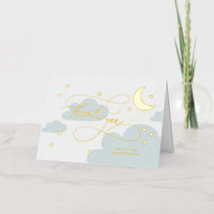 Carte De Vacances Métallisée Lune et étoiles Bleu Script Merci bébé