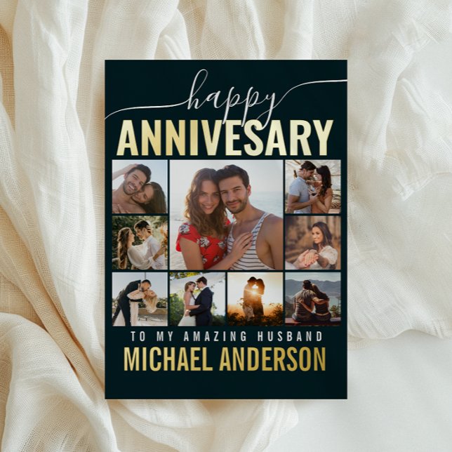 Carte De Vacances Métallisée Mariage Anniversaire Mari | Photo de Wife Collage (Celebrate your story with a foil photo card full of your favorite moments and heartfelt memories.)