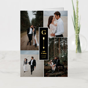 Carte De Vacances Métallisée Mariage Flèche Élégante Collage Photo