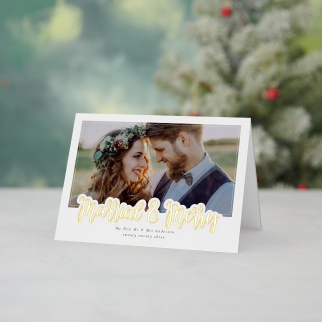 Carte De Vacances Métallisée Marié & Joyeux Mariage Photo Real (Vacances In Situ)