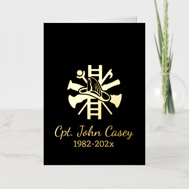 Carte De Vacances Métallisée Mémorial du logo Gold Firefighter (Recto)