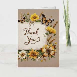 Carte De Vacances Métallisée Merci fleurs sauvages attirés à la main, tiges de 