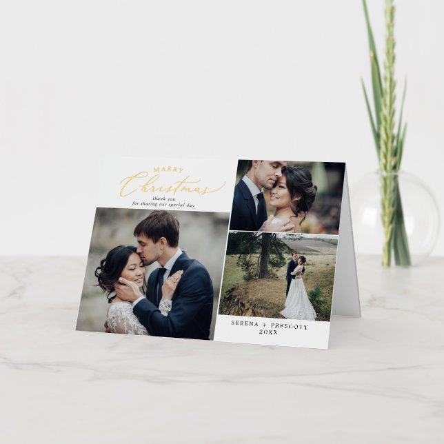 Carte De Vacances Métallisée Merci photo Mariage Gold Foil délicat (Recto)